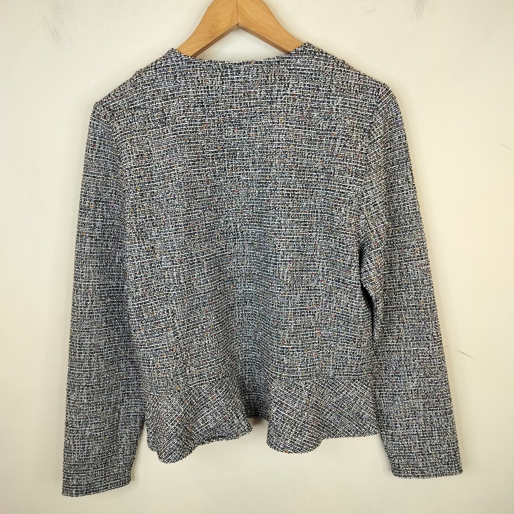 LOFT Tweed Peplum Jacket Womens Medium Open Front Confetti Metallic Knit Office - Picture 8 of 11